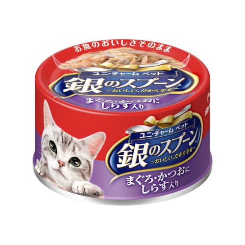 （まとめ買い）銀のスプーン缶 まぐろ・かつおにしらす入り 70g 猫用缶詰 キャットフード 〔×24〕