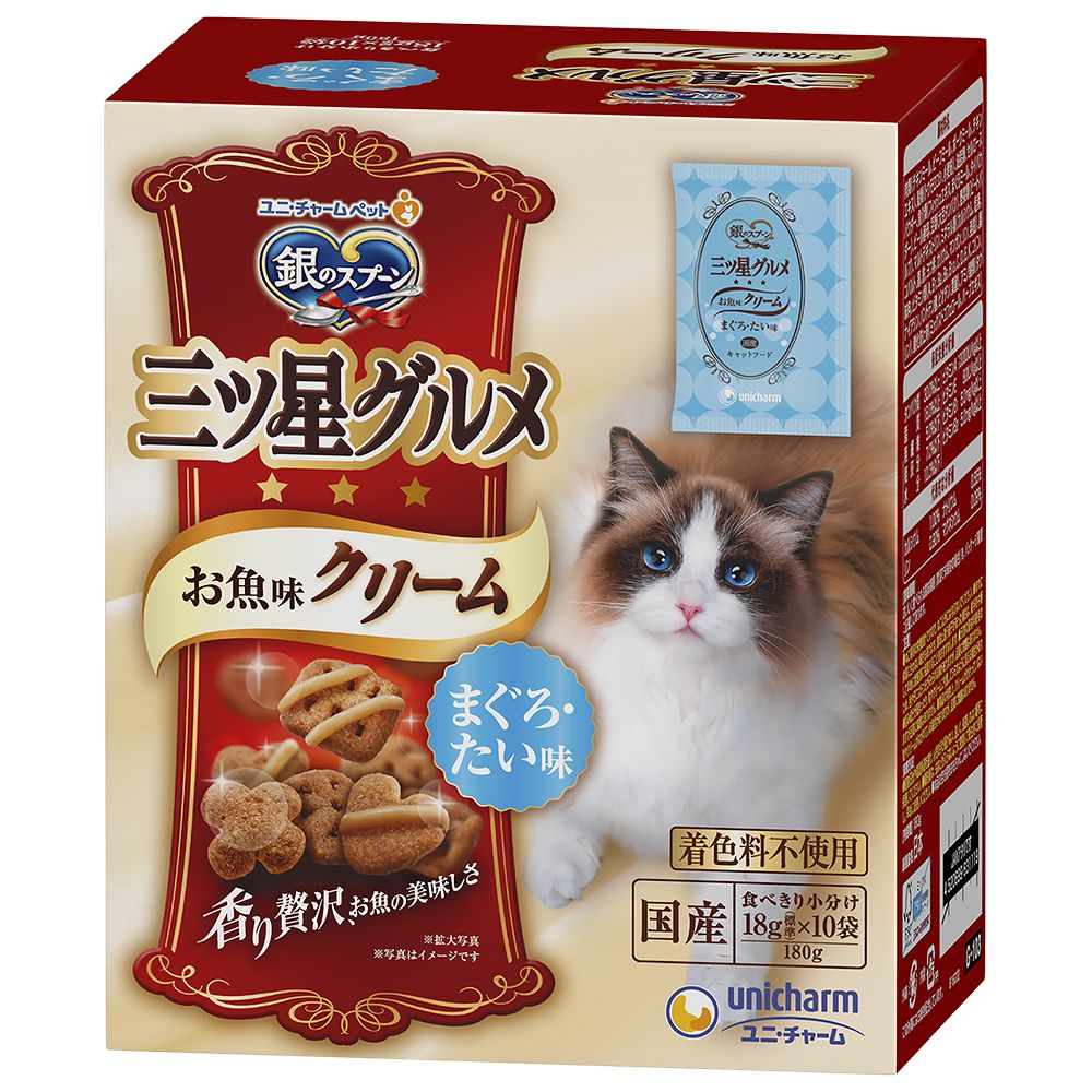 ユニ・チャーム 銀のスプーン 三ツ星グルメ お魚味クリーム まぐろ・たい味 180g 猫用フード