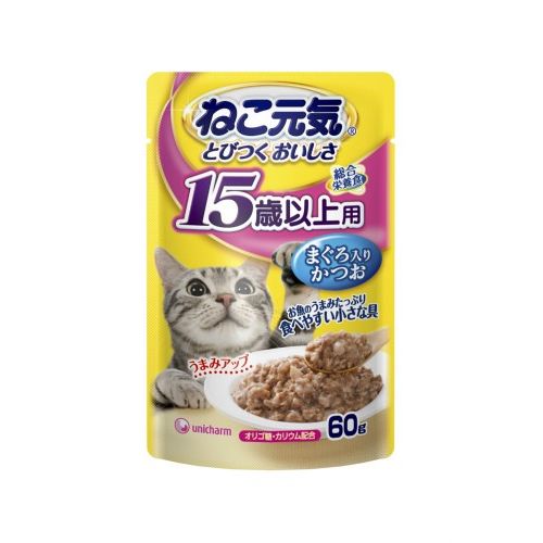 ねこ元気 総合栄養食 パウチ 15歳以上用 まぐろ入りかつお 60g 猫用 キャットフード