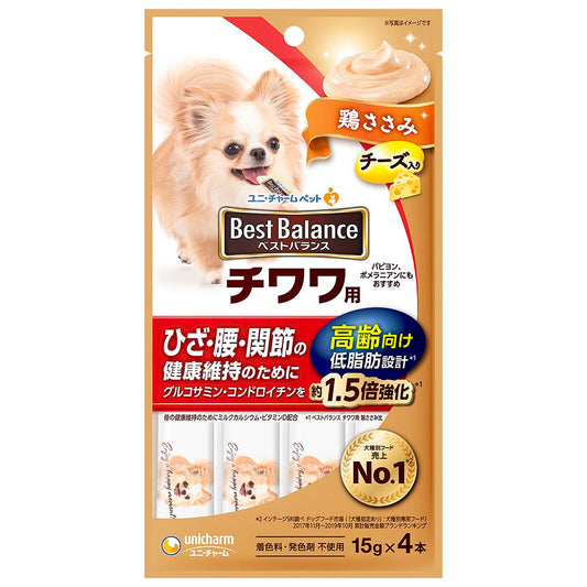 （まとめ買い）ユニ・チャーム ベストバランスおやつ チワワ用 高齢向け 鶏ささみ 15g×4本 犬用おやつ 〔×24〕