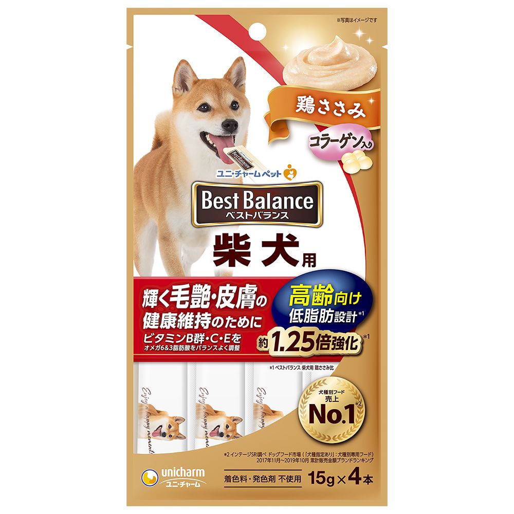 （まとめ買い）ユニ・チャーム ベストバランスおやつ 柴犬用 高齢向け 鶏ささみ 15g×4本 犬用おやつ 〔×24〕