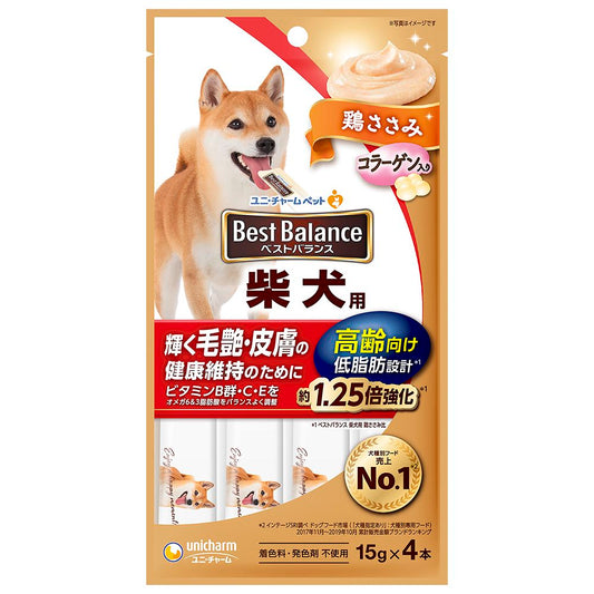 （まとめ買い）ユニ・チャーム ベストバランスおやつ 柴犬用 高齢向け 鶏ささみ 15g×4本 犬用おやつ 〔×24〕