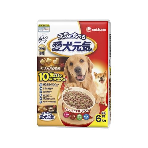 愛犬元気 10歳以上の中・大型犬用 ささみ・ビーフ・緑黄色野菜・小魚入り 6kg ドッグフード