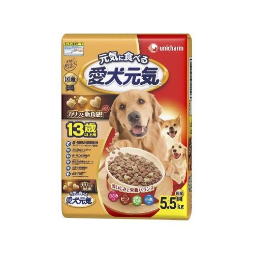 愛犬元気 13歳以上用 ささみ・ビーフ・緑黄色野菜・小魚入り 5.5kg 犬用 ドッグフード