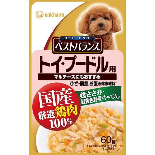 ユニ・チャーム ベストバランス パウチトイ・プードル用鶏ささみ・緑黄色野菜・キャベツ入り 60g