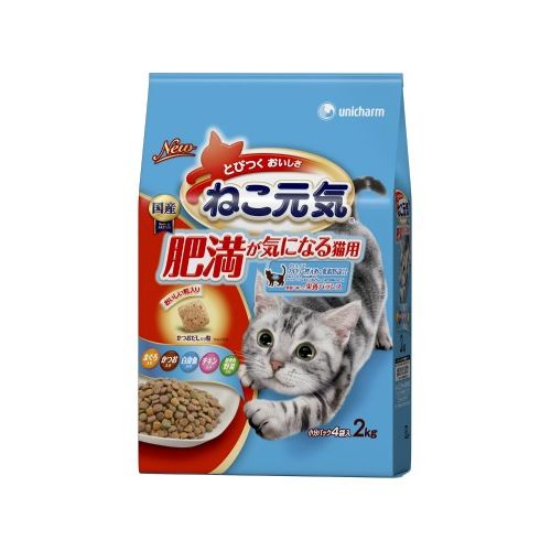 （まとめ買い）ねこ元気 肥満が気になる猫用 まぐろ･野菜･白身魚･チキン入り 2kg キャットフード 〔×3〕