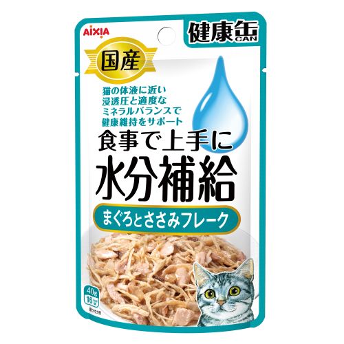 （まとめ買い）アイシア 国産 健康缶パウチ 水分補給 まぐろとささみフレーク 40g 猫用フード 〔×24〕