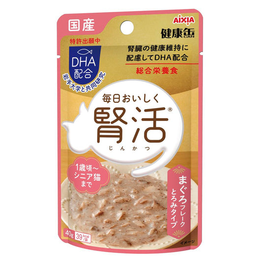 （まとめ買い）アイシア 国産 健康缶パウチ 腎活 まぐろフレーク とろみタイプ 40g 猫用フード 〔×24〕