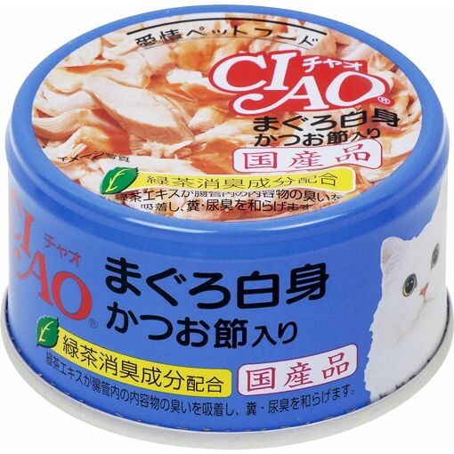 （まとめ買い）いなばペットフード CIAO ホワイティ まぐろ白身 かつお節入り 85g A-85 猫用 〔×24〕