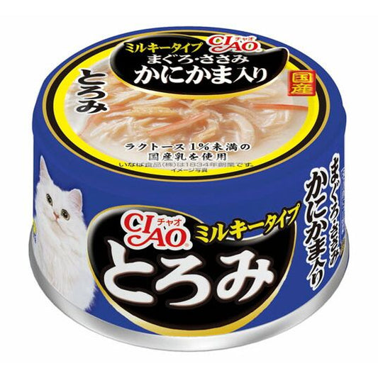 （まとめ買い）いなばペットフード CIAO とろみミルキータイプ まぐろ・ささみ かにかま入り 80g A-112 猫用 〔×24〕