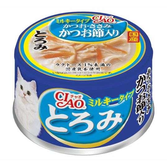 （まとめ買い）いなばペットフード CIAO とろみミルキータイプ かつお・ささみ かつお節入り 80g A-113 猫用 〔×24〕