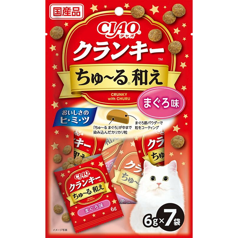 （まとめ買い）いなばペットフード CIAO クランキー ちゅ～る和え まぐろ味 6g×7袋 猫用おやつ 〔×16〕