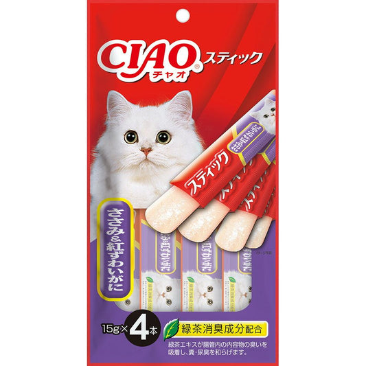 （まとめ買い）いなばペットフード スティック ささみ&紅ずわいがに 15g×4本 〔×24〕