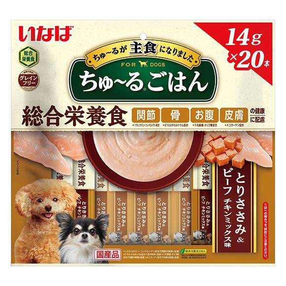 いなばペットフード ちゅ～るごはん とりささみ&ビーフ チキンミックス味 14g×20本 犬用おやつ