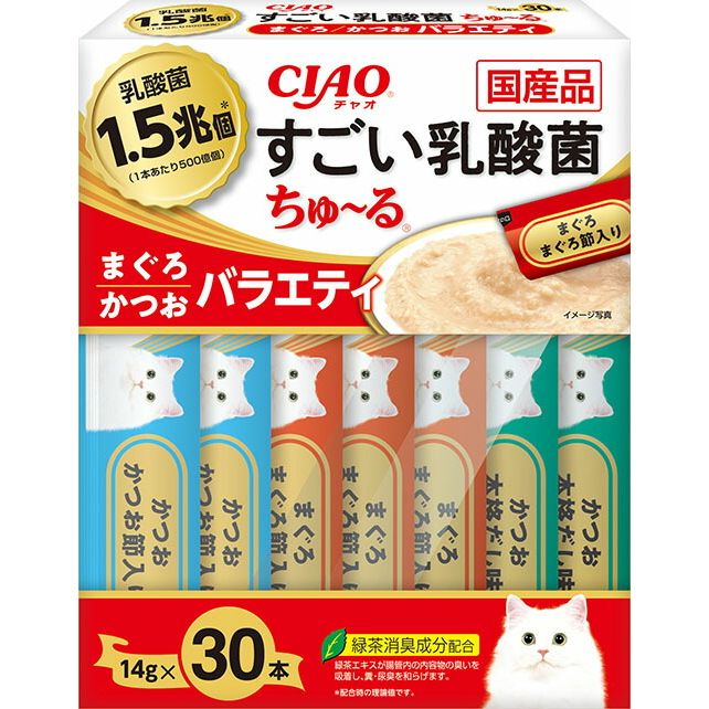 いなばペットフード CIAO すごい乳酸菌ちゅ～る まぐろ・かつおバラエティ 14g×30本 猫用おやつ