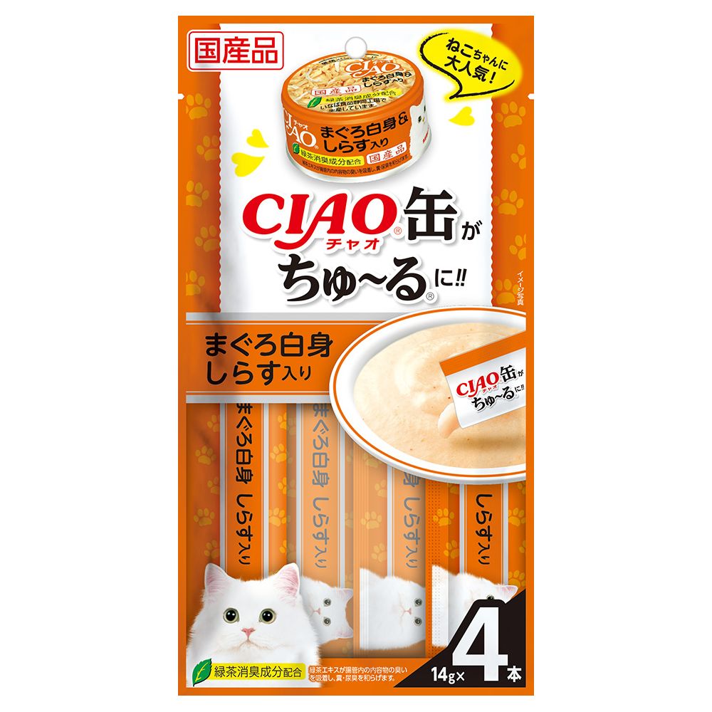 （まとめ買い）いなばペットフード CIAO缶ちゅ～る まぐろ白身 しらす入り 14g×4本 猫用おやつ 〔×24〕