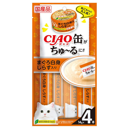 （まとめ買い）いなばペットフード CIAO缶ちゅ～る まぐろ白身 しらす入り 14g×4本 猫用おやつ 〔×24〕