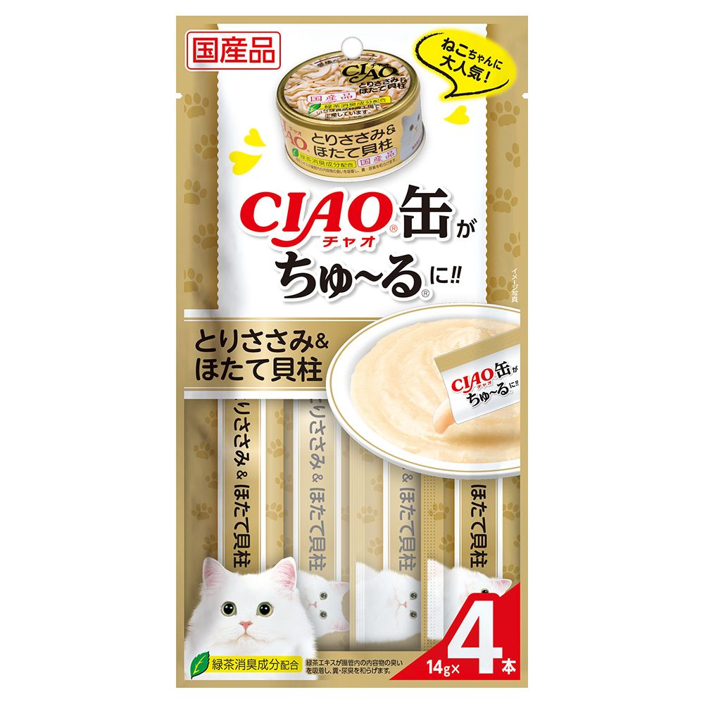 いなばペットフード CIAO缶ちゅ～る とりささみ&ほたて貝柱 14g×4本 猫用おやつ