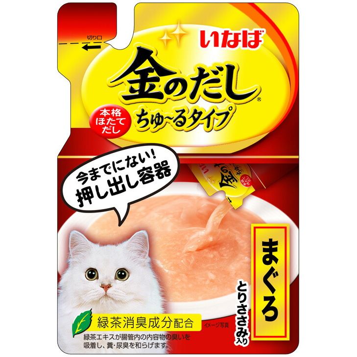 （まとめ買い）いなばペットフード 金のだしちゅ～るタイプ まぐろ とりささみ ほたてだし味 140g IC-181 猫用 〔×16〕