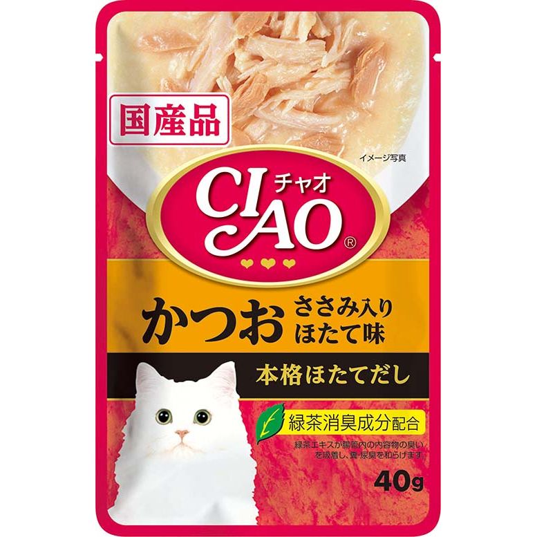 （まとめ買い）いなばペットフード CIAOパウチ かつお ささみ入り ほたて味 40g IC-203 猫用 〔×48〕