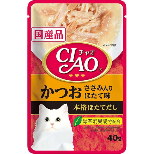 （まとめ買い）いなばペットフード CIAOパウチ かつお ささみ入り ほたて味 40g IC-203 猫用 〔×48〕