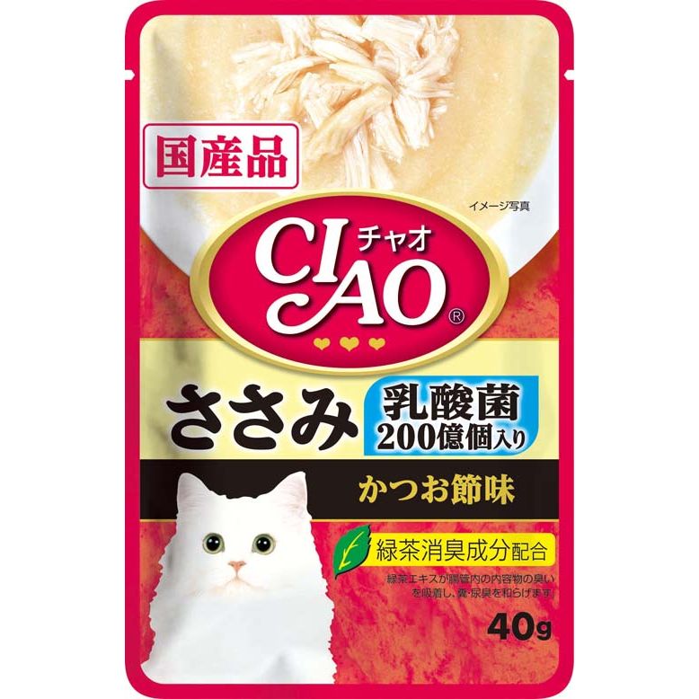 （まとめ買い）いなばペットフード CIAOパウチ 乳酸菌入り ささみ かつお節味 40g IC-302 猫用 〔×48〕