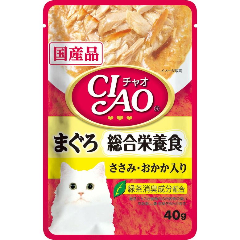 （まとめ買い）いなばペットフード CIAOパウチ 総合栄養食 まぐろ ささみ・おかか入り 40g IC-305 猫用 〔×48〕