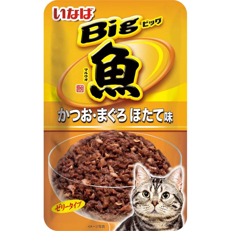 （まとめ買い）いなばペットフード Bigマルウオ かつお・まぐろ ほたて味 80g TCR-35 猫用 〔×48〕