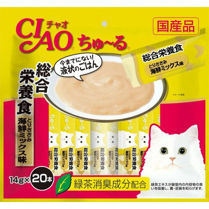 （まとめ買い）いなばペットフード CIAO ちゅ～る 総合栄養食 とりささみ 海鮮ミックス味 14g×20本入り SC-200 猫用 〔×4〕