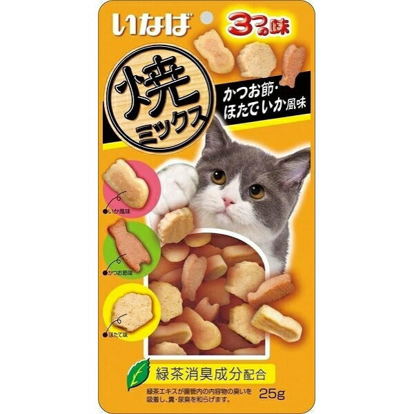 いなば 3つの味 焼ミックス かつお節・ほたて・いか風味 25g 猫用