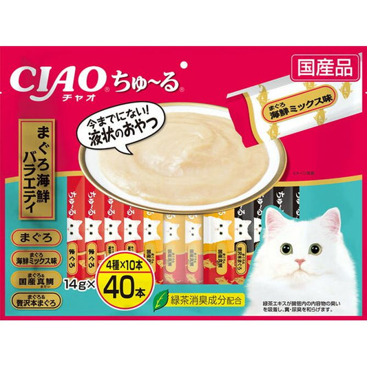 （まとめ買い）いなばペットフード CIAO ちゅ～る まぐろ海鮮バラエティ 14g×40本 猫用おやつ 〔×3〕