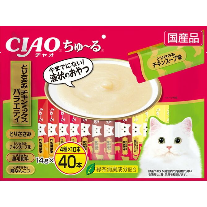 いなばペットフード CIAO ちゅ～る とりささみ・チキンミックスバラエティ 14g×40本 猫用おやつ