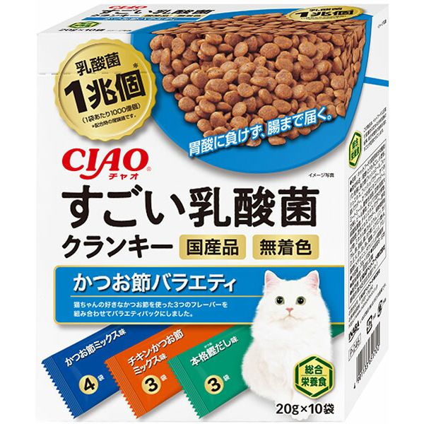 （まとめ買い）いなばペットフード CIAO すごい乳酸菌クランキー かつお節バラエティ 20g×10袋 猫用おやつ 〔×6〕