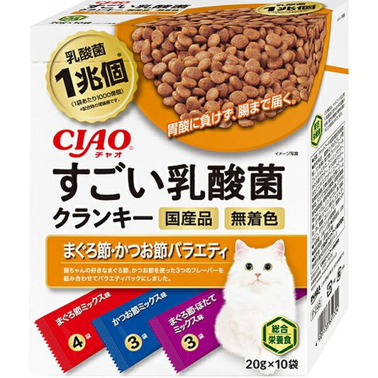 （まとめ買い）いなばペットフード CIAO すごい乳酸菌クランキー まぐろ節・かつお節バラエティ 20g×10袋 猫用おやつ 〔×6〕