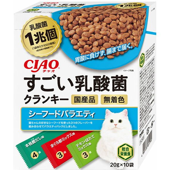 （まとめ買い）いなばペットフード CIAO すごい乳酸菌クランキー シーフードバラエティ 20g×10袋 猫用おやつ 〔×6〕