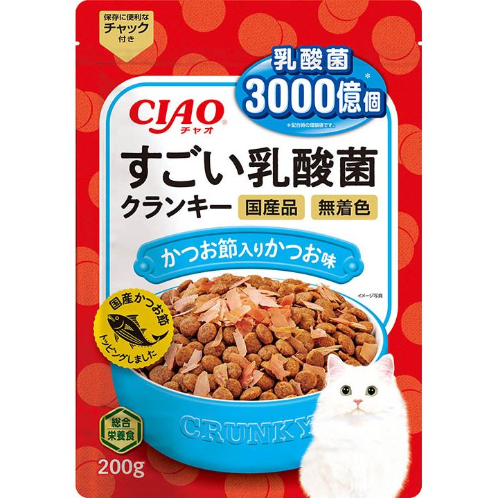 （まとめ買い）いなばペットフード CIAO すごい乳酸菌クランキー かつお節入り かつお味 200g 猫用フード 〔×12〕