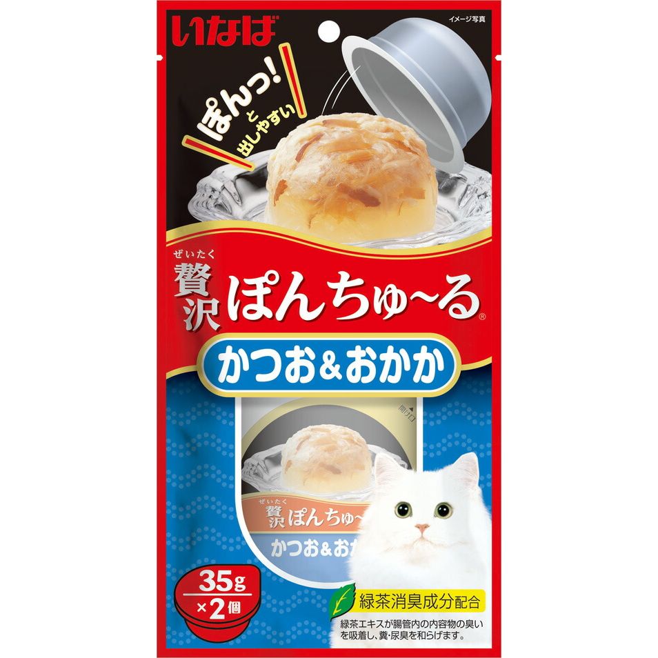 （まとめ買い）いなばペットフード 贅沢ぽんちゅ～る かつお＆おかか 35g×2個 TSC-44 猫用 〔×16〕