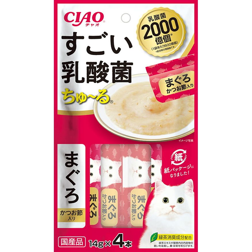 いなばペットフード CIAO すごい乳酸菌ちゅ～る まぐろ かつお節入り 14g×4本 猫用おやつ