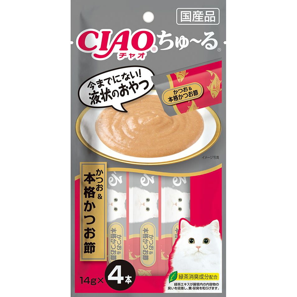 いなばペットフード CIAO ちゅ～る かつお＆本格かつお節 14g×4本 猫用おやつ