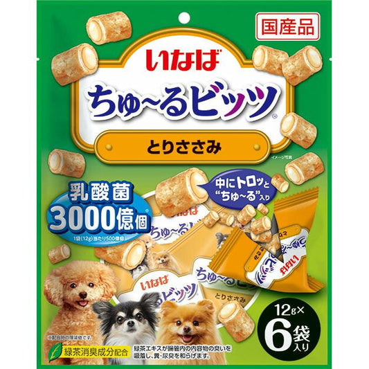 （まとめ買い）いなばペットフード いなば ちゅ～るビッツ とりささみ 12g×6袋 犬用おやつ 〔×8〕