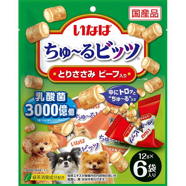 いなばペットフード いなば ちゅ～るビッツ とりささみ ビーフ入り 12g×6袋 犬用おやつ