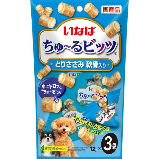 （まとめ買い）いなばペットフード ちゅ～るビッツ とりささみ 軟骨入り 12g×3袋 犬用おやつ 〔×16〕