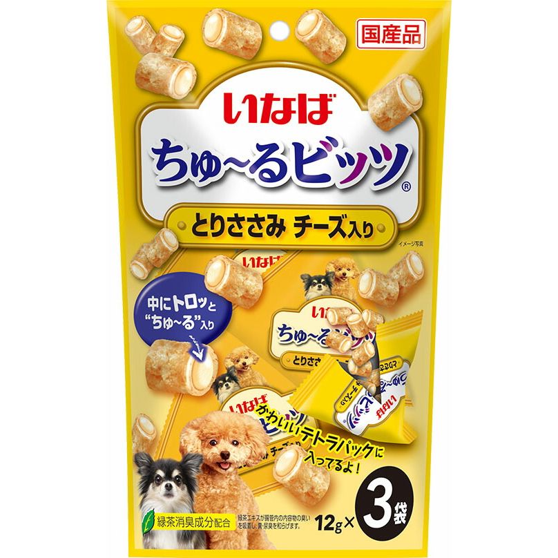 （まとめ買い）いなばペットフード ちゅ～るビッツ とりささみ チーズ入り 12g×3袋 犬用おやつ 〔×16〕