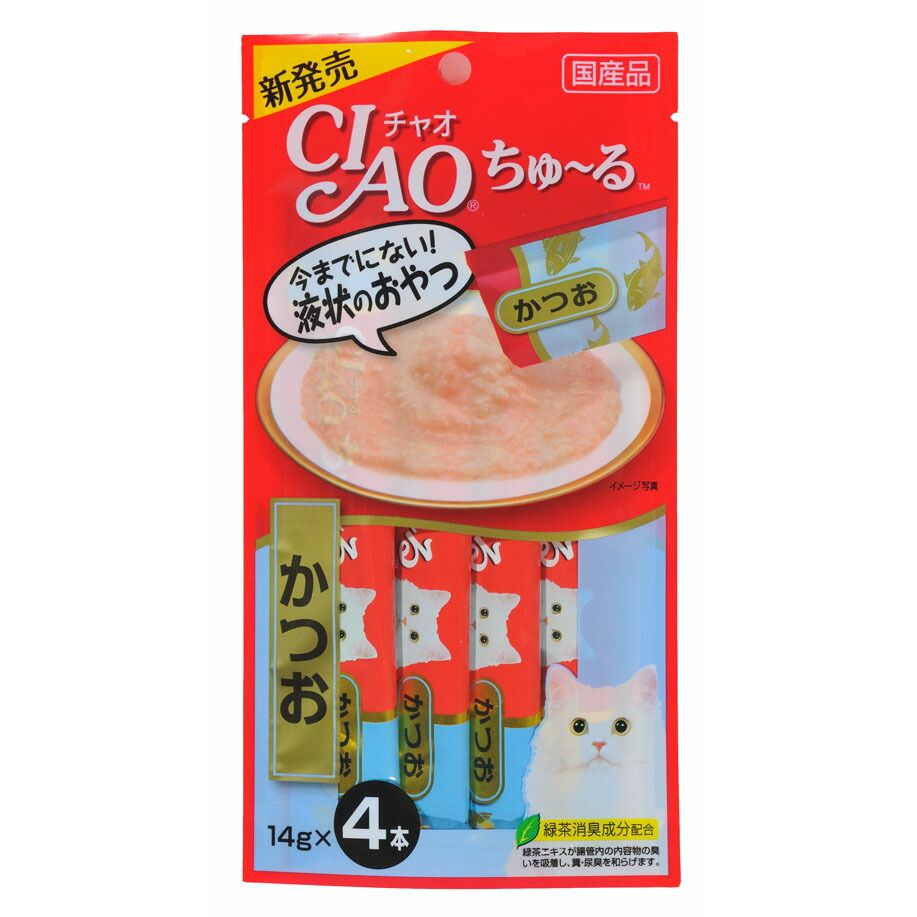 （まとめ買い）いなばペットフード CIAO ちゅ～る かつお 14g×4本 SC-72 猫用 〔×24〕