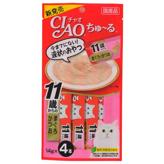 （まとめ買い）いなばペットフード CIAO ちゅ～る 11歳からのまぐろ・かつお 14g×4本 SC-74 猫用 〔×24〕