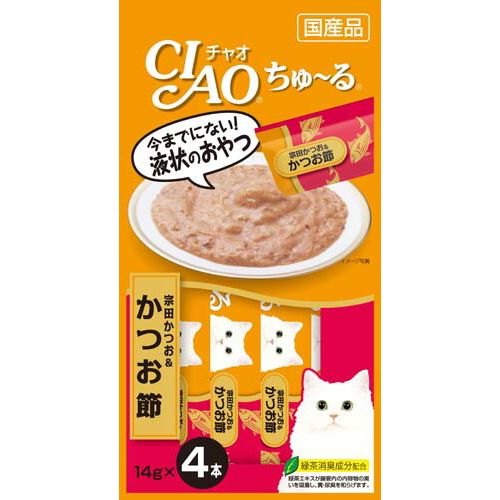 （まとめ買い）いなばペットフード CIAO ちゅ～る 宗田かつお＆かつお節 14g×4本 4SC-75 猫用 〔×24〕