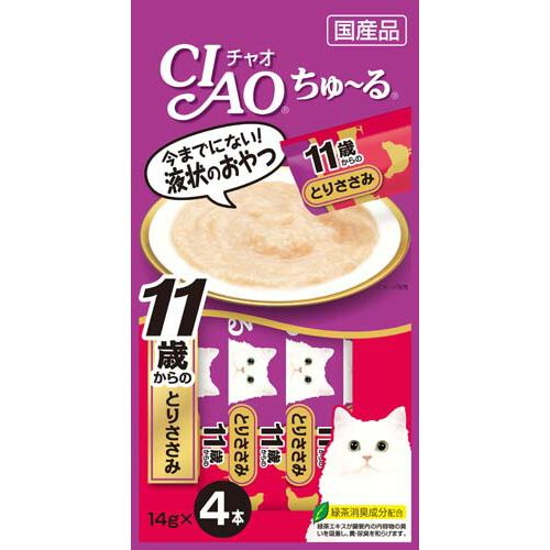 （まとめ買い）いなばペットフード CIAO ちゅ～る 11歳からのとりささみ 14g×4本 4SC-78 猫用 〔×24〕