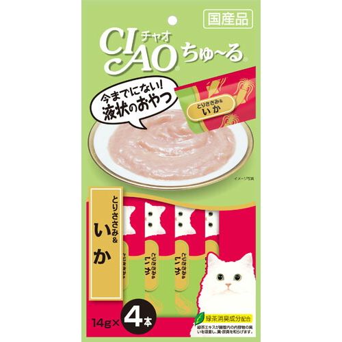 （まとめ買い）いなばペットフード CIAO ちゅ～る とりささみ＆いか 14g×4本 SC-79 猫用 〔×24〕