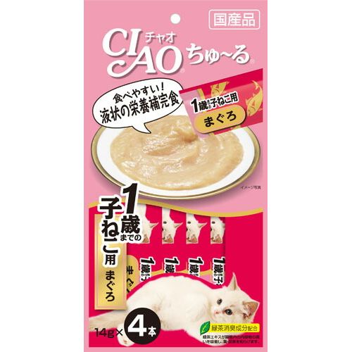 （まとめ買い）いなばペットフード CIAO ちゅ～る 1歳までの子ねこ用 まぐろ 14g×4本 SC-80 猫用 〔×24〕