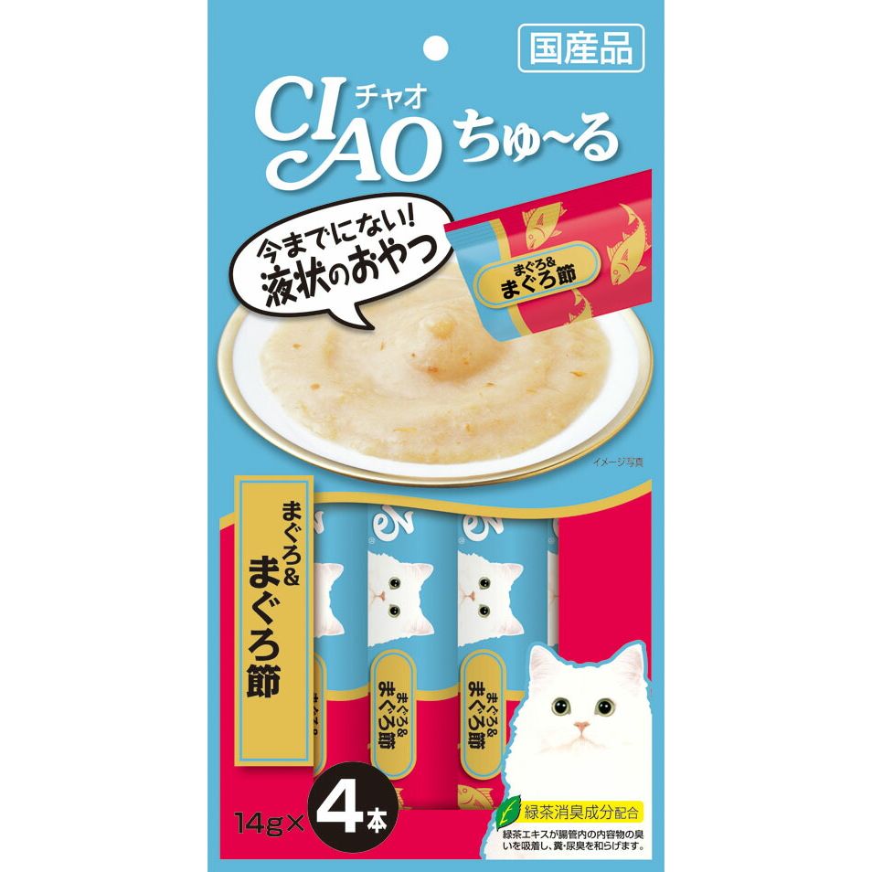 （まとめ買い）いなばペットフード CIAO ちゅ～る まぐろ＆まぐろ節 14g×4本 SC-141 猫用 〔×24〕